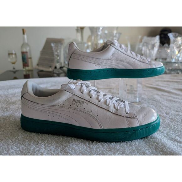 PUMA Basket Classic White & Teal Sneakers – Women’s (EUR 37) - Picture 3 of 12